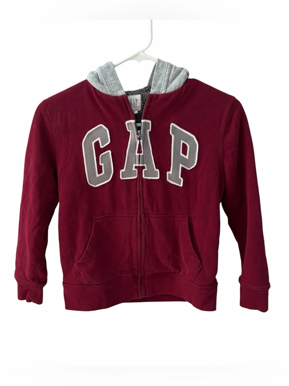 GAP Kids Maroon Full-Zip Hoodie with Gray Hood Lining